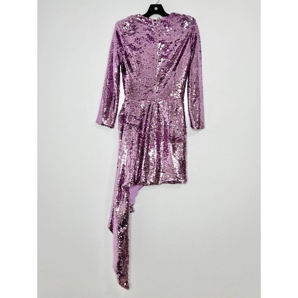 16Arlington Lilac Purple Draped Sequined Mesh Crepe Cocktail Party Mini Dress - Picture 12 of 16